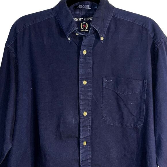 Tommy Hilfiger Navy Blue Crest Logo Button-Down Shirt Men’s Size Medium - Picture 2 of 7
